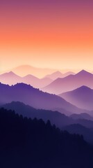 Serene Mountainscape in Warm Orange and Deep Purple Generative AI