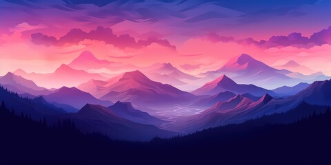 Serene Landscape Illustration in Moody Cyan and Violet Generative AI