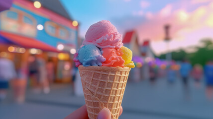 美味しそうなコーンカップのアイスクリーム