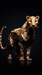 Stylized Leopard Geometric Origami on Dark Backdrop Generative AI