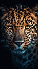 Detailed Realist Leopard Portrait on Dark Background Generative AI