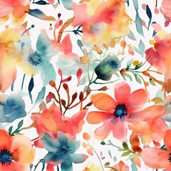 Vibrant Watercolor Floral Pattern Generative AI