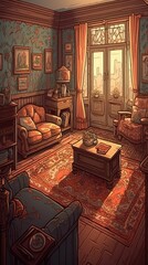 Cozy and Inviting Living Room Illustration Generative AI