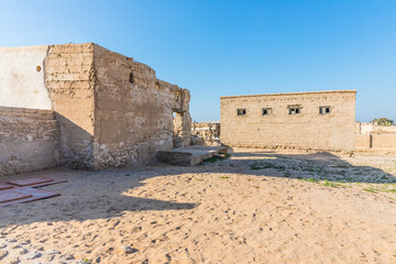 The desert coastal town (ghost town) of Jazeera Al Hamra includes a fort, three schools, an open-air market and mosques nestled between hundreds of villas. Ras Al Khaimah, UAE 