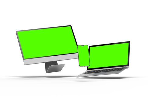 3d render of desktop, laptop, smartphone and tablet on a transparent background