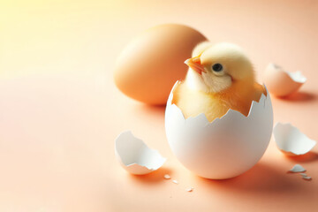 A chick hatched from an egg. Space for text.