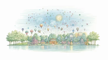 Fotobehang Jubilee lights, festival sparkle, nights celebration , water color, cartoon, animation 3D, vibrant © Shining Pro