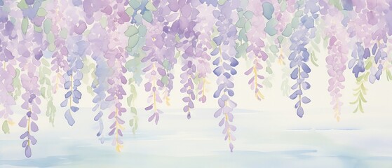 Wisteria dream, lilac cascade, springs allure , water color, cartoon, animation 3D, vibrant - obrazy, fototapety, plakaty