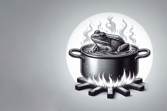 The frog is simmered. Space for text.