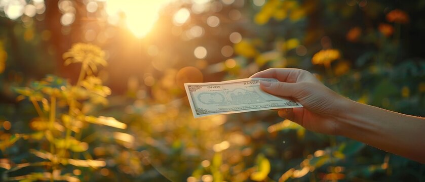 Hand issuing dividend check, clear focus on action, soft background, natural light