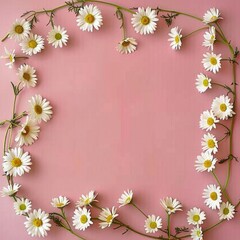 White daisies on pink background, cheerful floral pattern