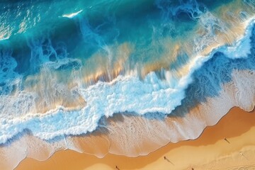 Aerial View of Ocean Waves and Beach Scenery Generative AI