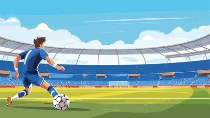 Cartoon football player ready for penalty kick at s - obrazy, fototapety, plakaty