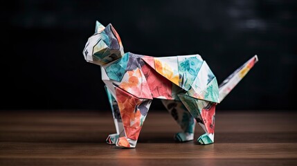 Colorful Origami Cat Figurine Generative AI