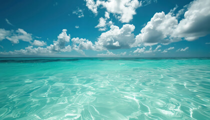 crystal clear turquoise sea water with cloud reflections for tranquil themes
