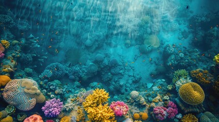 Naklejka na ściany i meble Colorful coral reef underwater, marine life ecosystem background