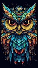 Obraz premium Vibrant Pop Art Owl on Dark Background Generative AI