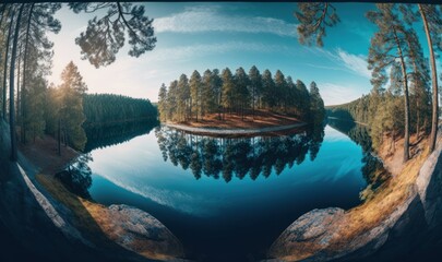 Tranquil Lakeside Forest Landscape in Russia Generative AI