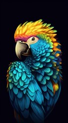 Obraz premium Vibrant Pop Art Parrot on Dark Background Generative AI