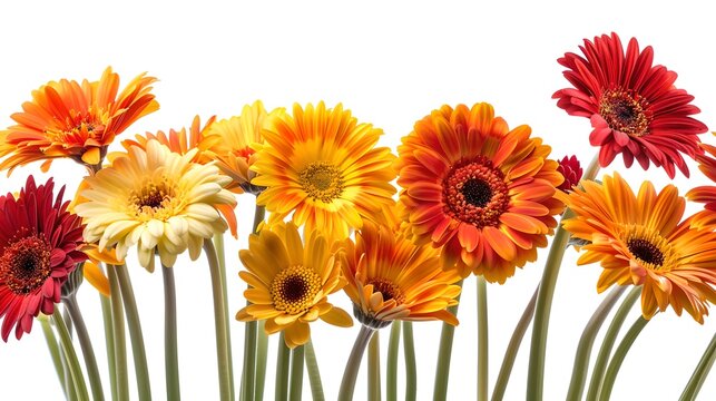 Vibrant Gerbera Daisies Bunch Isolated on White Background. Perfect for Greeting Cards, Creative Projects. Close-up Shot. AI