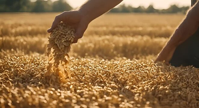 Hand picking wheat grains.