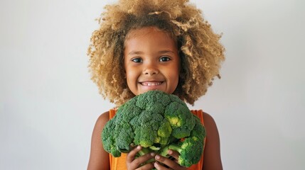 Girl Smiling with Fresh Broccoli