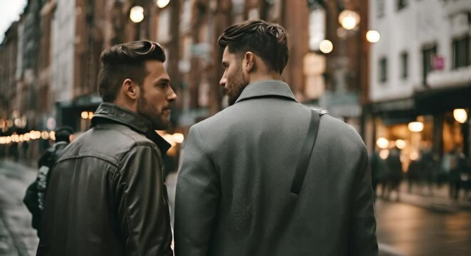 Gay couple in the city.