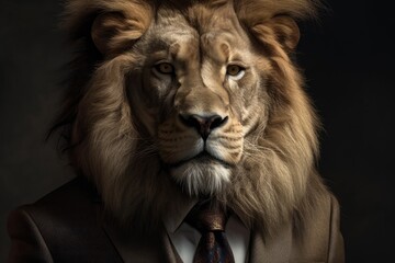 Regal Business Lion Portrait Generative AI