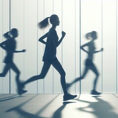 Silhouettes of a woman while running.
