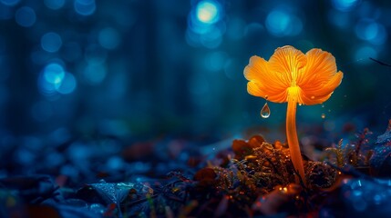 Step into a world of natural beauty and intrigue, where a luminous backlit glowing forest mushroom is revealed in exquisite detail through macrophotography.