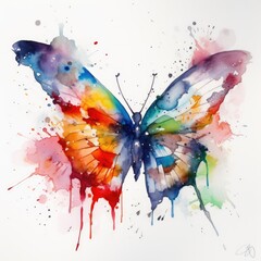 Vibrant Watercolor Rainbow Butterfly Generative AI