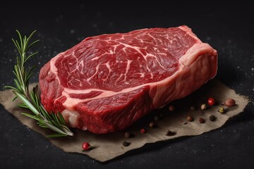 Mouthwatering Raw Beef Steak with Fresh Rosemary Generative AI