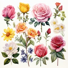 Vibrant Watercolor Floral Clipart Set Generative AI