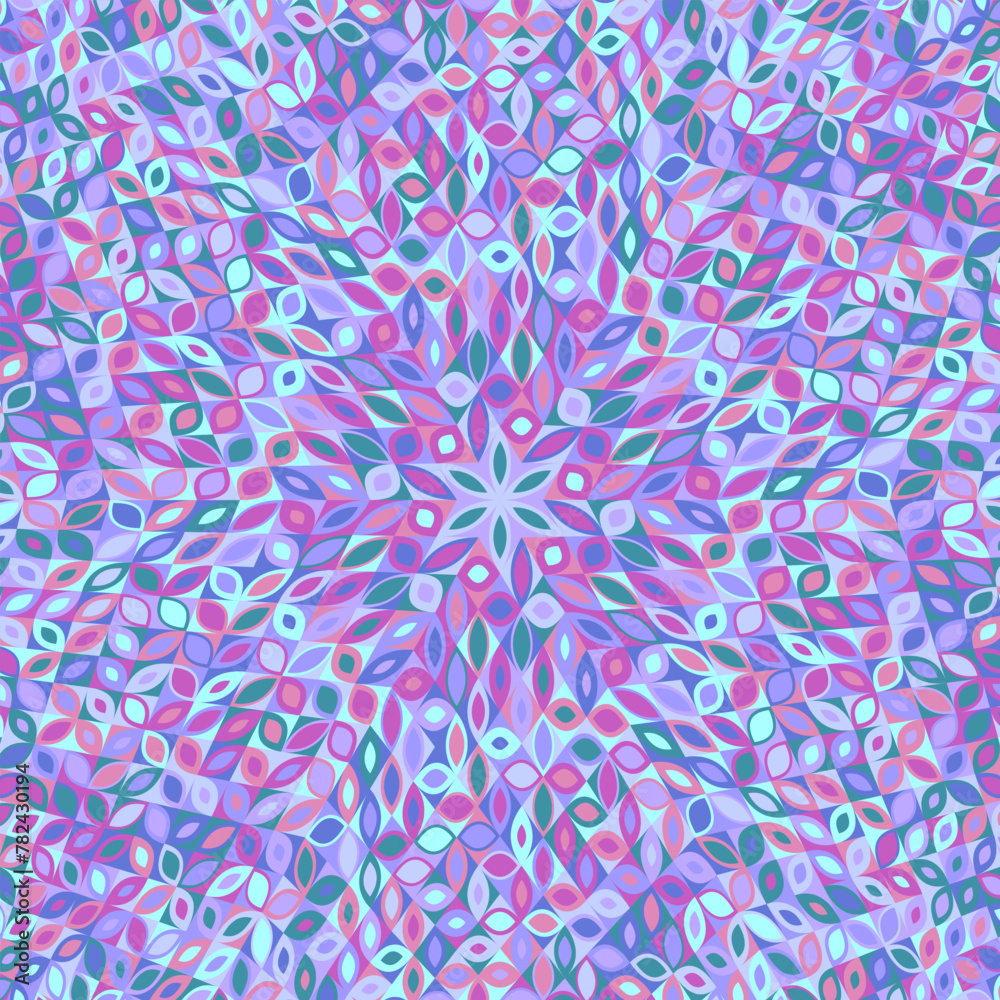 Poster abstract dynamic round tiled mosaic pattern background - circular floral hypnotic vector design
