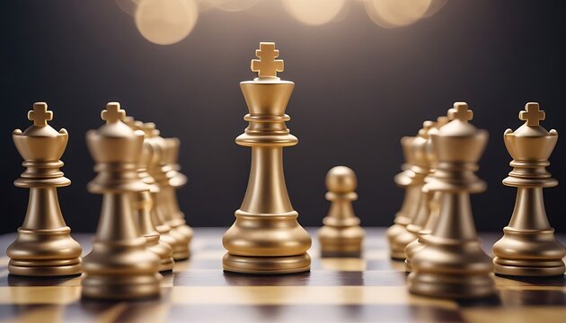 Gold-chess-on-chess-board-game-for-business-leadership-concept-king-and-pawns