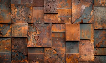 texture of rusted steel panels in hues of rich brown and copper