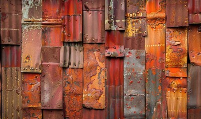 Rusted iron sheets in shades of deep orange and red, rusted metal background