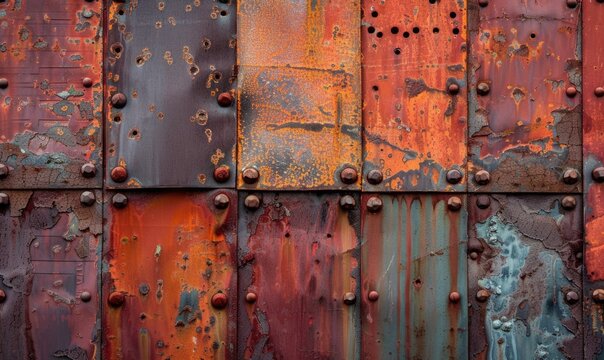 Rusted iron sheets in shades of deep orange and red, rusted metal background