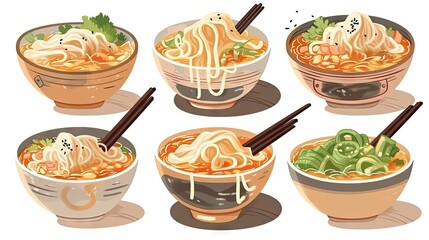Asian Noodle Ramen - Cartoon Illustration Generative AI