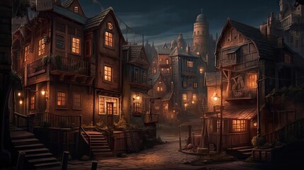 Fairy Tale Town at Night - Concept Art for Video Game Generative AI