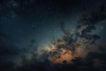 Fototapeta na wymiar Cosmic Night Sky with Milky Way in Light Brown and Dark Blue - Space Art - Generative AI