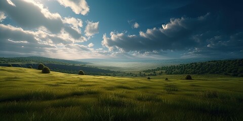 Green Field and Blue Sky Landscape Generative AI