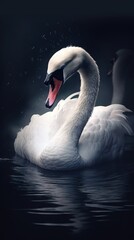 Swan in Bokeh Style Dark Background Full in Focus Generative AI