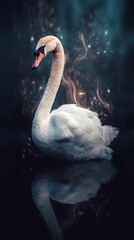 Fototapeta premium Swan in Double Exposure Style on Dark Background Generative AI