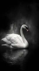 Swan in Black and White Generative AI