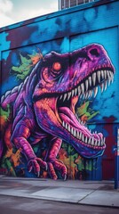Vibrant Graffiti T-Rex on Urban Wall Generative AI