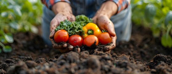 Bountiful Harvest: Hands Cradling Nature's Vibrant Gifts. Concept Harvest Season, Fall Bounty, Nature's Gifts, Vibrant Produce, Farm Fresh Beauty