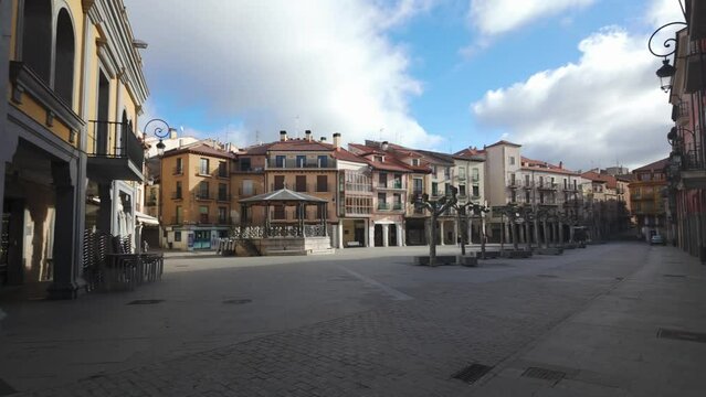 Main square with houses with colorful facades in the city of Aranda de Duero, Burgos