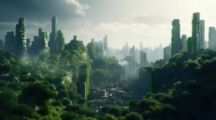 The Green City of the Future: A Spectacular Eco-Futuristic Cityscape Generative AI - obrazy, fototapety, plakaty