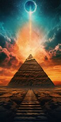 Ethereal Cosmic Portal Above Majestic Pyramid Generative AI - obrazy, fototapety, plakaty